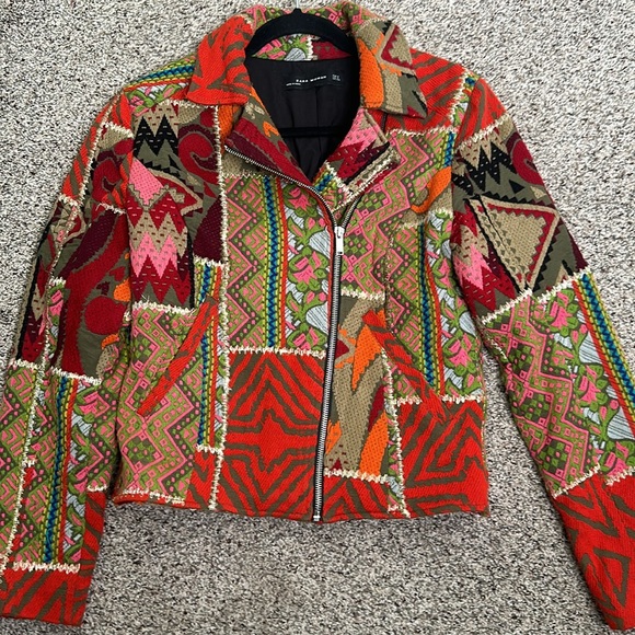 Zara patch work emboridry multi color bikers jacket size S - Picture 9 of 13